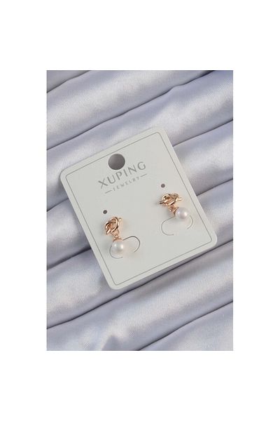 Skygo Xuping Knot Earrings with Rose Colored Pearl Rhinestones - Tj-Bkp9397