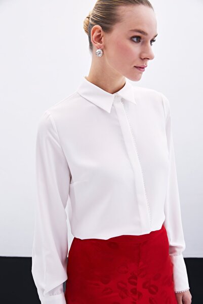 Sateen Shirt with Bead Accessories - Ecru