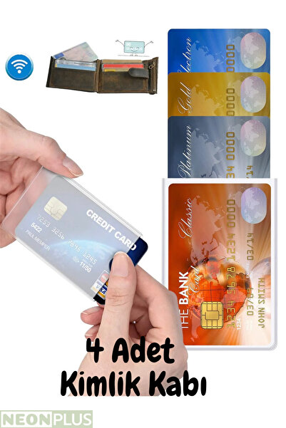 NEON PLUS 4 Adet Şeffaf Kart Kılıfı ,temassız Ödeme Uyumlu Kredi Kartı, Iş Ka...