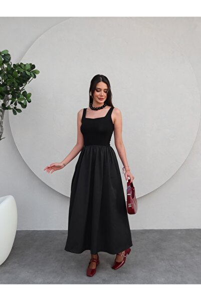 ESRAHELVACI Zero Sleeve Midi Flared Skirt Dress