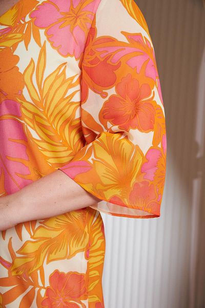 RMG Floral Print V-Neck Plus Size Casual Dress Orange
