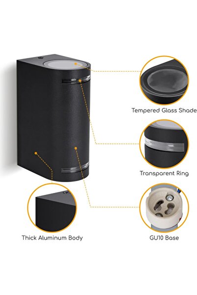 fullreyon Antrasit Renk Alüminyum Çift Yönlü, Elektrikle Çalışır İç ve Dış Mekan Duvar Apliği (AMPULLER HARİÇ)