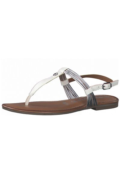 Tamaris Damen Zehentrenner Sandalen Zehentrenner 1-28133-28 Weiß 171 White/Silver Leder mit TOUCH-IT