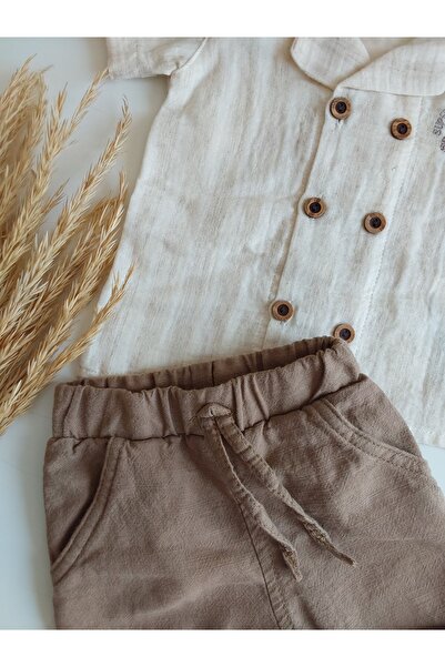 damdamin Baby Boys Double Breasted Lapel Double Button Shirt & Cotton/Linen Shorts Set