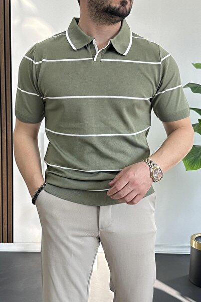 Edwox Ανδρικό μπλουζάκι με ριγέ πλαϊνό γιακά πράσινο Edw259