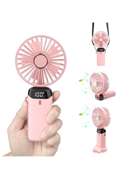 Arabest Desktop Fan with Base, Rechargeable 5-Speed Modes, Adjustable Lanyard and Bracket Hands-free Fan