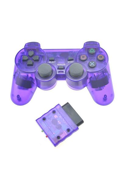 KEKEGAME Transparent Purple Wireless Controller 2.4G Gamepad Dual Vibration Joystick for PS2 Console Joypad U