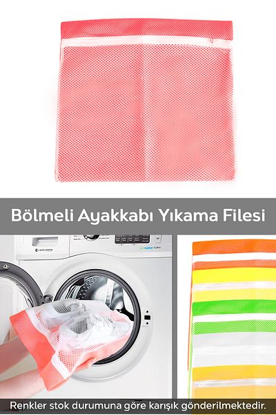 Meleni Home 1 Zippered Shoe Washing Net - Compartmented Washing Net 38X38 cm Mixed Color