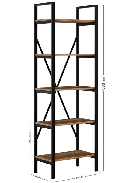 Ceramical Black Sacramento Metal Bookcase with 5 Shelves - 60X180 cm
