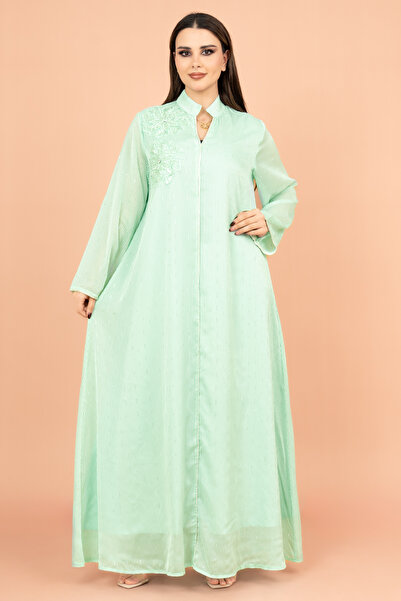 IKKXA Floral Fantasy Crystal Jalabiya with Elegant Stripes