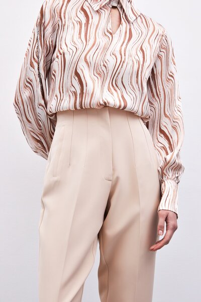 Sateen Yüksek Bel Pensli Pantolon - Bej