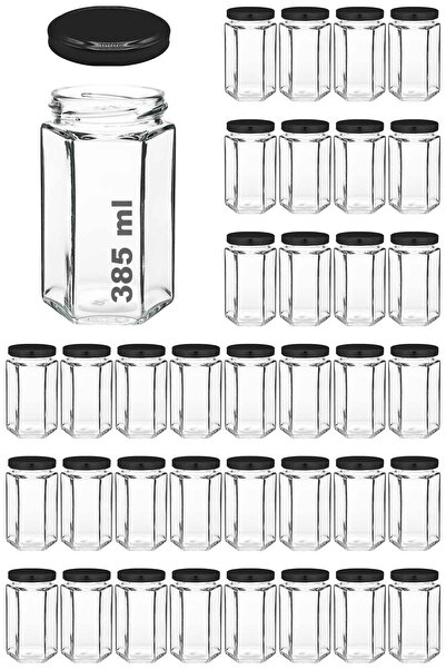 Afracam 385 ml Metal Kapaklı Altıgen Bal Kavanozu 385 Cc Şeffaf Hexagon Kavanoz 36 Adet (500 Gr Bal Alır)