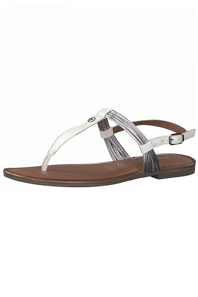 Tamaris Damen Zehentrenner Sandalen Zehentrenner 1-28133-28 Weiß 171 White/Silver Leder mit TOUCH-IT