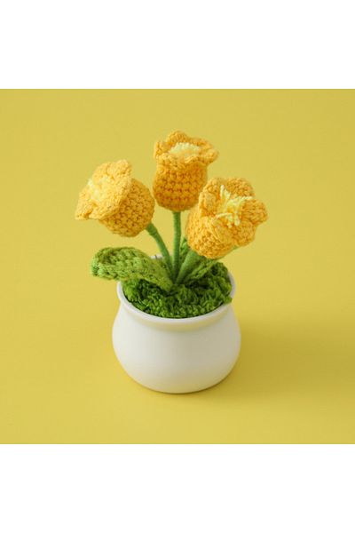 Choice H Tulip Handmade Crochet Flowers Potted Finished Woven Bouquet Artificial  Knitted Flower Valentine.