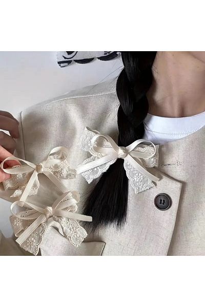 zehracatasariim Stylish French Lace Flower Embroidery Hair Clips for Children and Women 2Pcs