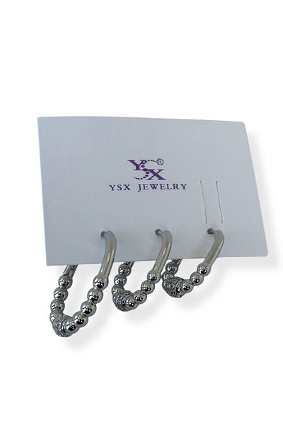 TAKIŞTIR طقم أقراط فضية اللون مكون من 3 قطع YSX
