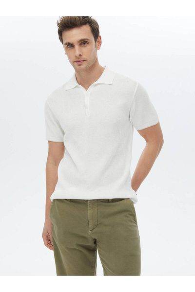 Kip Jacquard Ecru Polo Collar Knitwear