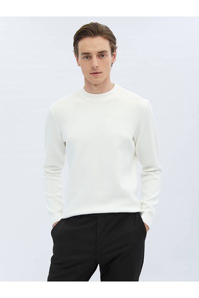 Kip Patterned Ecru Knitwear - Half Turtleneck