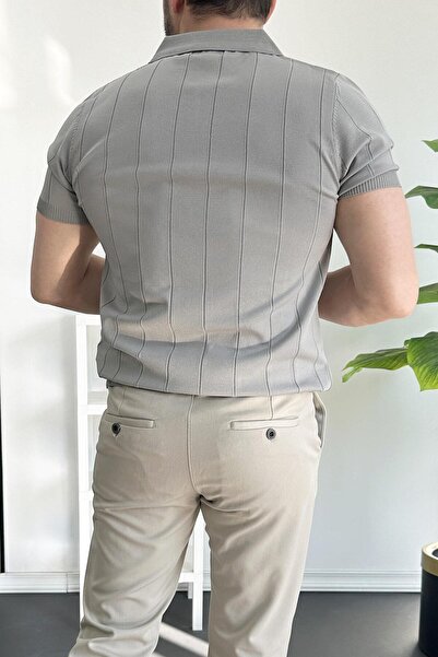 Edwox Ανδρικό μπλουζάκι με μισό φερμουάρ πόλο γιακά γκρι Edw257