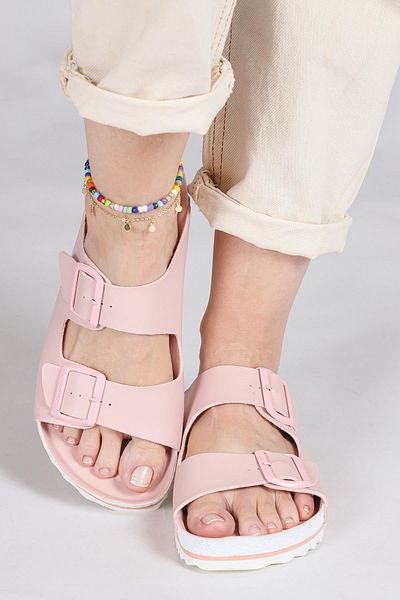Jump 50003 Salmon Pink Double Buckle Daily Women's Slippers