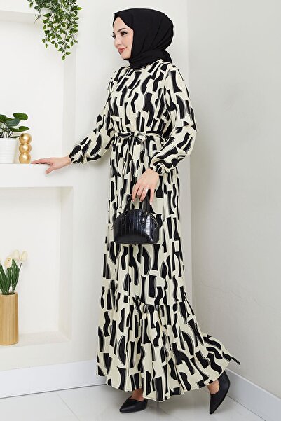 hafsamina Φόρεμα θερμοκηπίου με σχέδιο βισκόζης Μπεζ μοντέλο HM2686