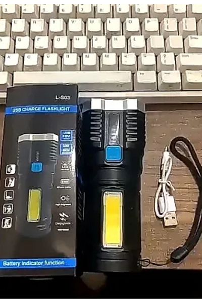 Choice Black Strong Light LED Flashlight Camping Torch With 4 Lamp And COB Side Lights Outdoor USB Recharge