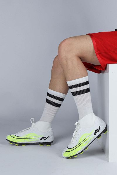 Jump 29676 Alb cu șosete - Pantofi de fotbal pentru fotbal cu gazon artificial, verde neon