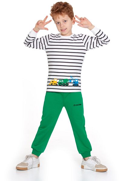 CiciTime Çocuk Modası Boy's Engineering Vehicle Patterned Striped Daily Nursery School Suit
