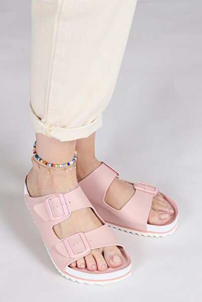 Jump 50003 Salmon Pink Double Buckle Daily Women's Slippers