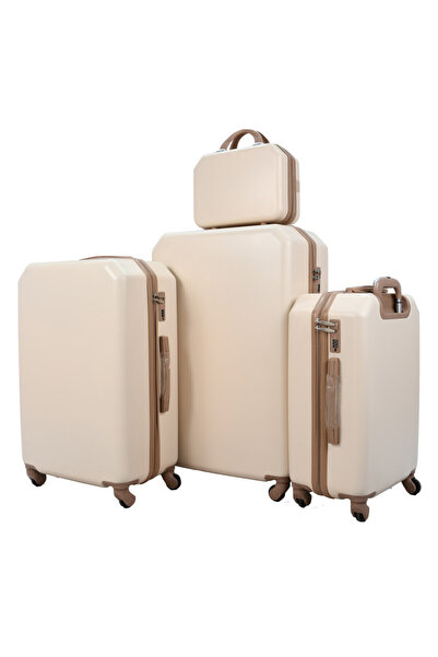 MORANO Women's 4-Piece Luggage Set in Beige with Khaki, Sizes 28" 24" 20" 14"