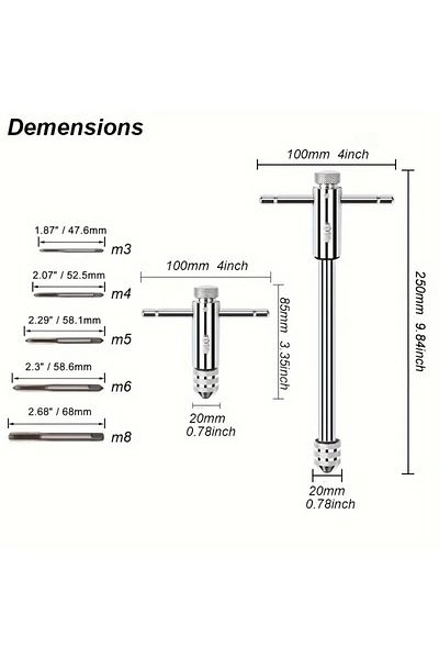 Choice Silver Adjustable T-Handle Ratchet Tap Reamer Hand Manual Holder Wrench M3 M4 M5 M6 M8 Metric Machin