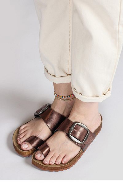 Jump 50012 Single Buckle Bronze Women's Flip Flops