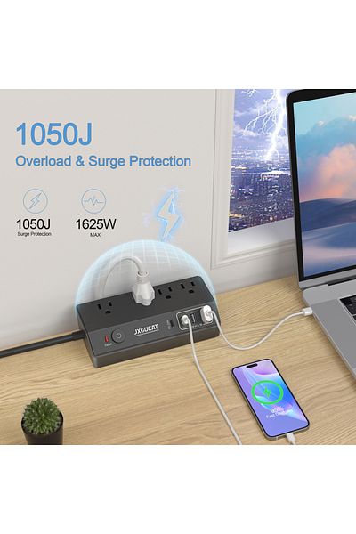 Choice 110-250v Us 4 Black Us Removable Fast Charging Desktop Edge Power Strip Surge Protector, 10 Ft Exten