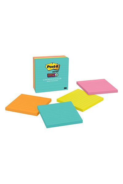 Post-it ® ملاحظات لاصقة فائقة 675-4SSMIA، Supernova Neons، 4 بوصة × 4 بوصة، 4 ورقات/عبوة، 90 ورقة/ورقة، مسطرة