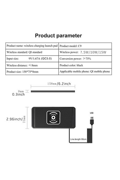 Choice لوحة شحن USB مقاس 16 مم لشاحن السيارة اللاسلكي QC3.0 بقوة 15 وات وشاحن سريع غير قابل للانزلاق للسيارة