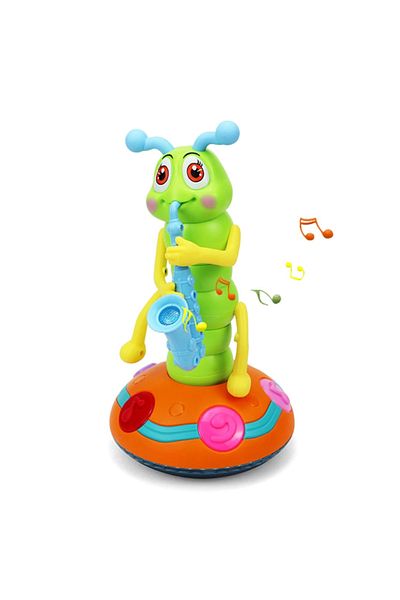 Choice Random Color Musical Dancing Saxophone Caterpillar Toy Led Flashlights Fun Electric Music Toy For Ki