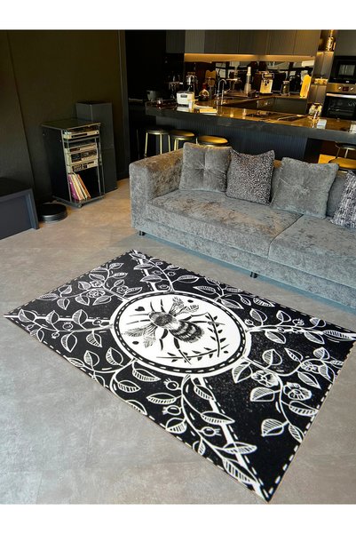 Rugs Modern Halı Συλλογή İnci: Υφαντό χαλί με σχέδιο εντόμων και φύλλων σε πα...