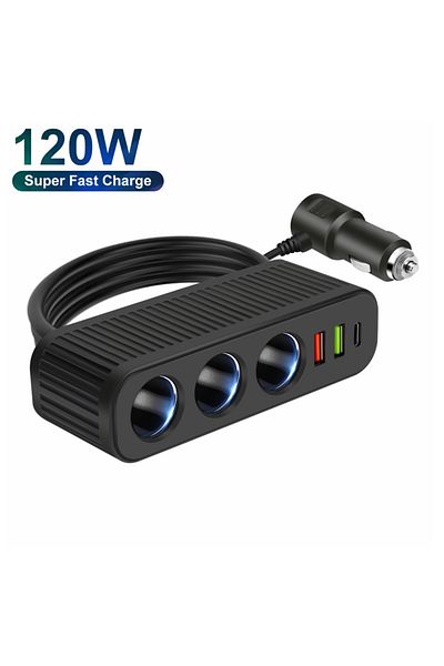 Choice شاحن سيارة 12 فولت/24 فولت أسود اللون مزود بمحول طاقة PD QC USB للشحن السريع 120 وات
