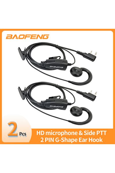 BAOFENG 2pcs BAOFENG 2 Pin G-shape Ear Hook Headset Earpiece PTT For Baofeng UV5R UVS9 UV-13 UV-17 UV-21 ...