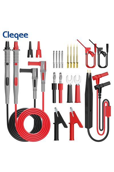 CLEQEE P1503E 21pcs Multimeter Test Leads Kits with Replaceable Needle Probes Alligator Clip 4mm ...