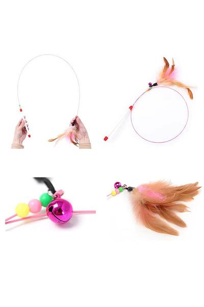 jetfast 2 Pieces Cat Play Rod 90 cm Colorful Feather Cat Toy