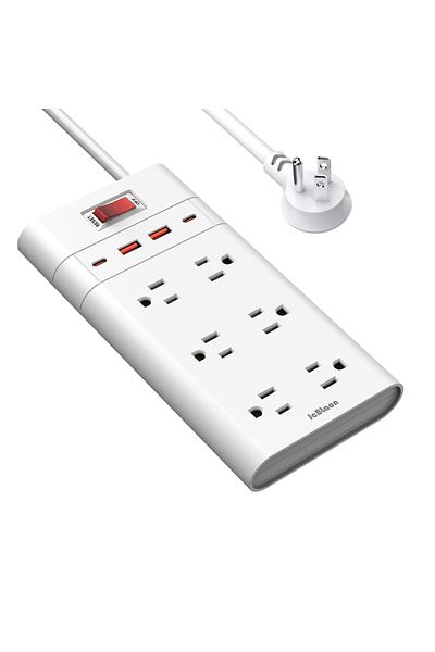 JcBlaon Us Plug White Power Strip With 6 Ac Outlets 4 Usb Ports(2 TYPE-C), Wall Mount Surge Protector Plug E