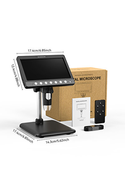 Choice ميكروسكوب رقمي أسود 7 بوصة IPS بدقة 5 ميجابكسل، تكبير 1200X، مع حامل، ...