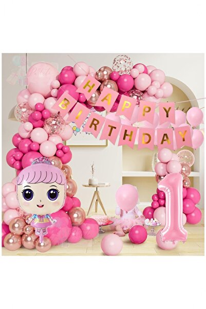 Partile Pembe Rakamlı Doğum Günü Seti Parti Kutlama Eğlence Konsept Yaş Balon