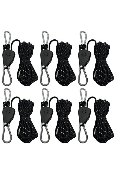 Choice 6 قطع سوداء 4 مم حبل ربط خيمة التخييم مشدود تثبيت حبل الرياح مشبك بكرة...