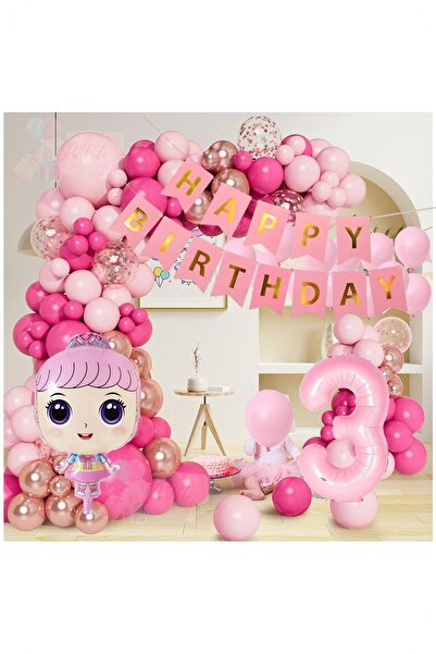 Partile Pembe Rakamlı Doğum Günü Seti Parti Kutlama Eğlence Konsept Yaş Balon