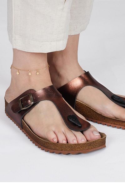 Jump 50005 Single Buckle Bronze Women's Flip Flops