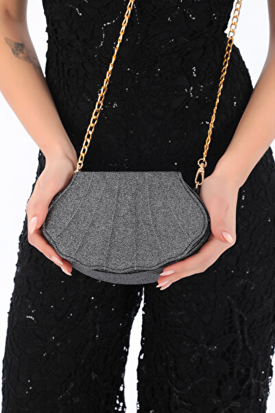 besmoda Women's Platinum Oyster Model Shoulder Strap Evening Dress Bag