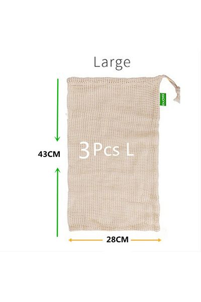 Choice 3pcs-L Reusable Cotton Mesh Produce Bags for Vegetable Fruit Food Kitchen Washable Grid Storage Bag