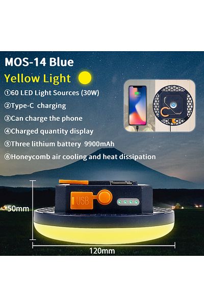 Choice مصباح تخييم خارجي محمول قابل لإعادة الشحن بقوة 9900 مللي أمبير في الساعة من MOSLIGHTING MOS-14-Blue-Y